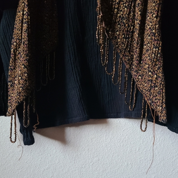 Carole Little 2 Layer Black & Gold Tassle Beaded Cardigan - Picture 7 of 8